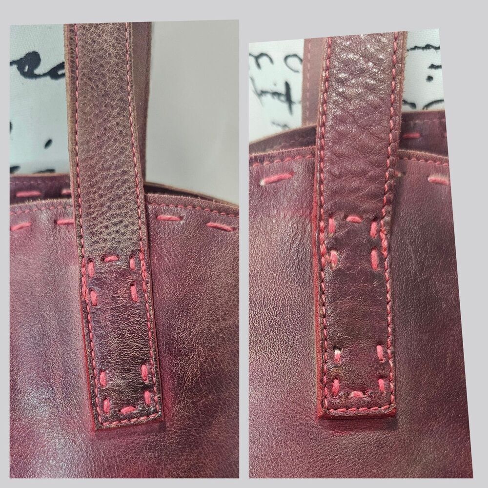 Rare Bed Stu Skye Leather Tote Bag Cobbler Series Pink Purple Whipstitch New - Picture 16 of 16